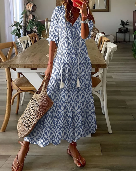 Boho sukienka plażowa damska – zwiewna, z frędzlami