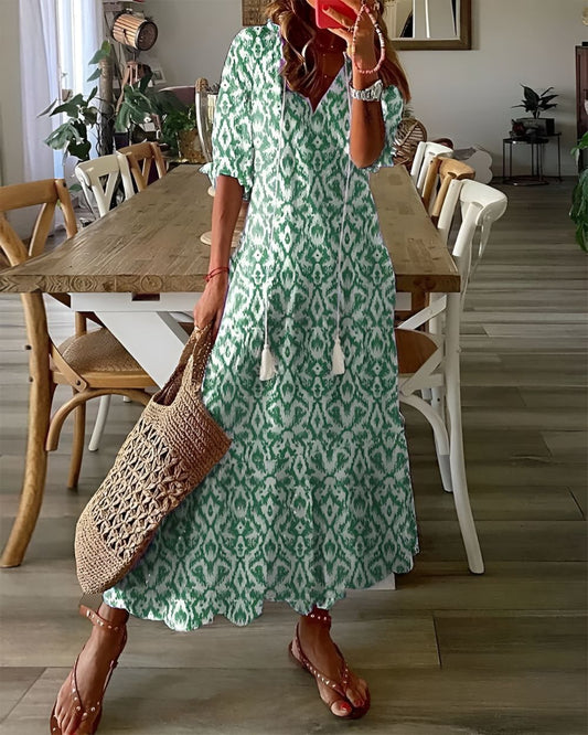 Boho sukienka plażowa damska – zwiewna, z frędzlami