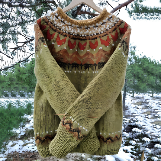 Sweter z nordyckim wzorem – ciepły, dzianinowy