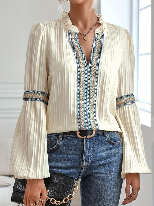 Damski top w stylu vintage z wiskozy – biały