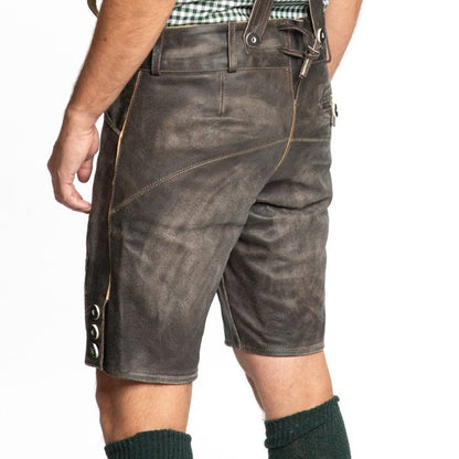 Skórzane spodnie lederhosen męskie – skóra bydlęca, krótkie, na Oktoberfest
