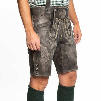 Skórzane spodnie lederhosen męskie – skóra bydlęca, krótkie, na Oktoberfest