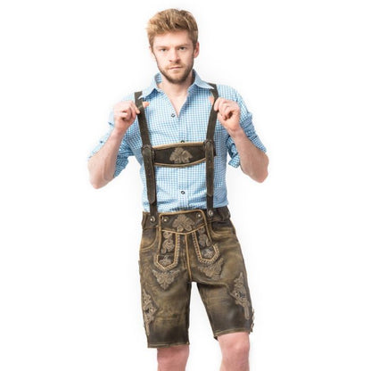 Męskie skórzane spodnie lederhosen – ciemnobrązowe, na Oktoberfest