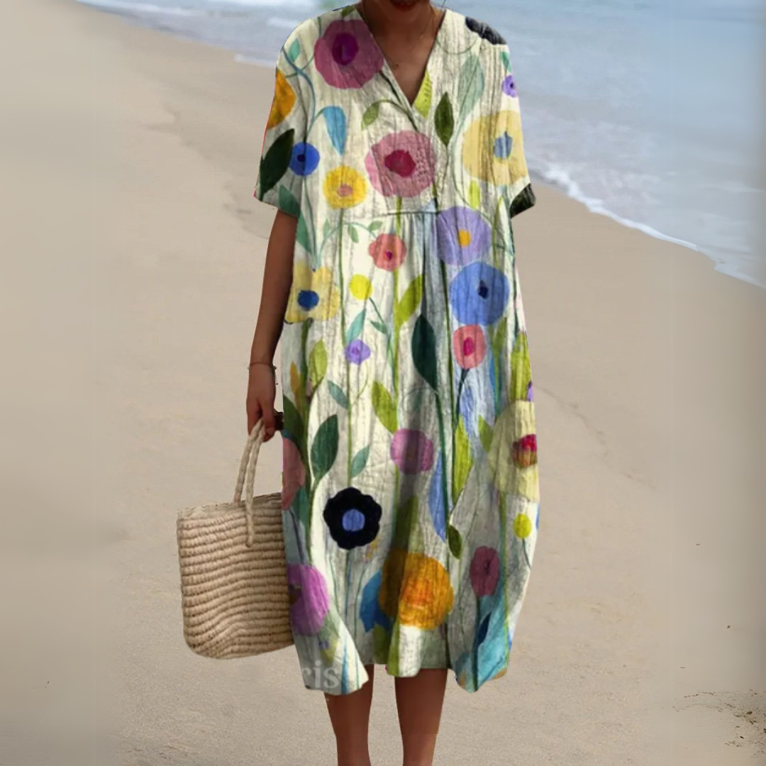 Sukienka damska w kwiaty – ruch tkaniny