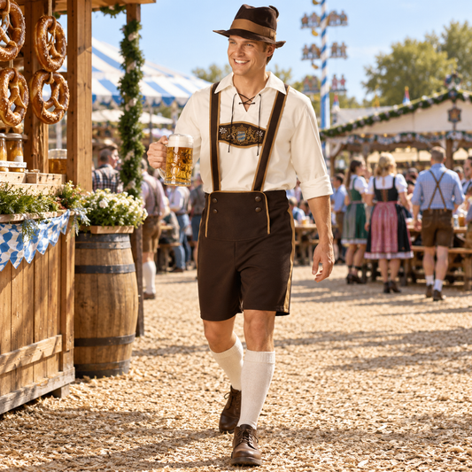 Kostium bawarski – lederhosen na szelkach i koszula