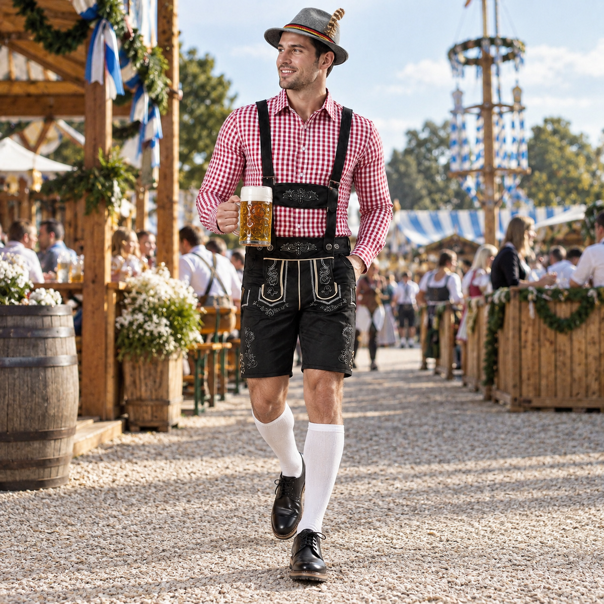 Komplet na Oktoberfest – skarpety i kapelusz z piórkiem