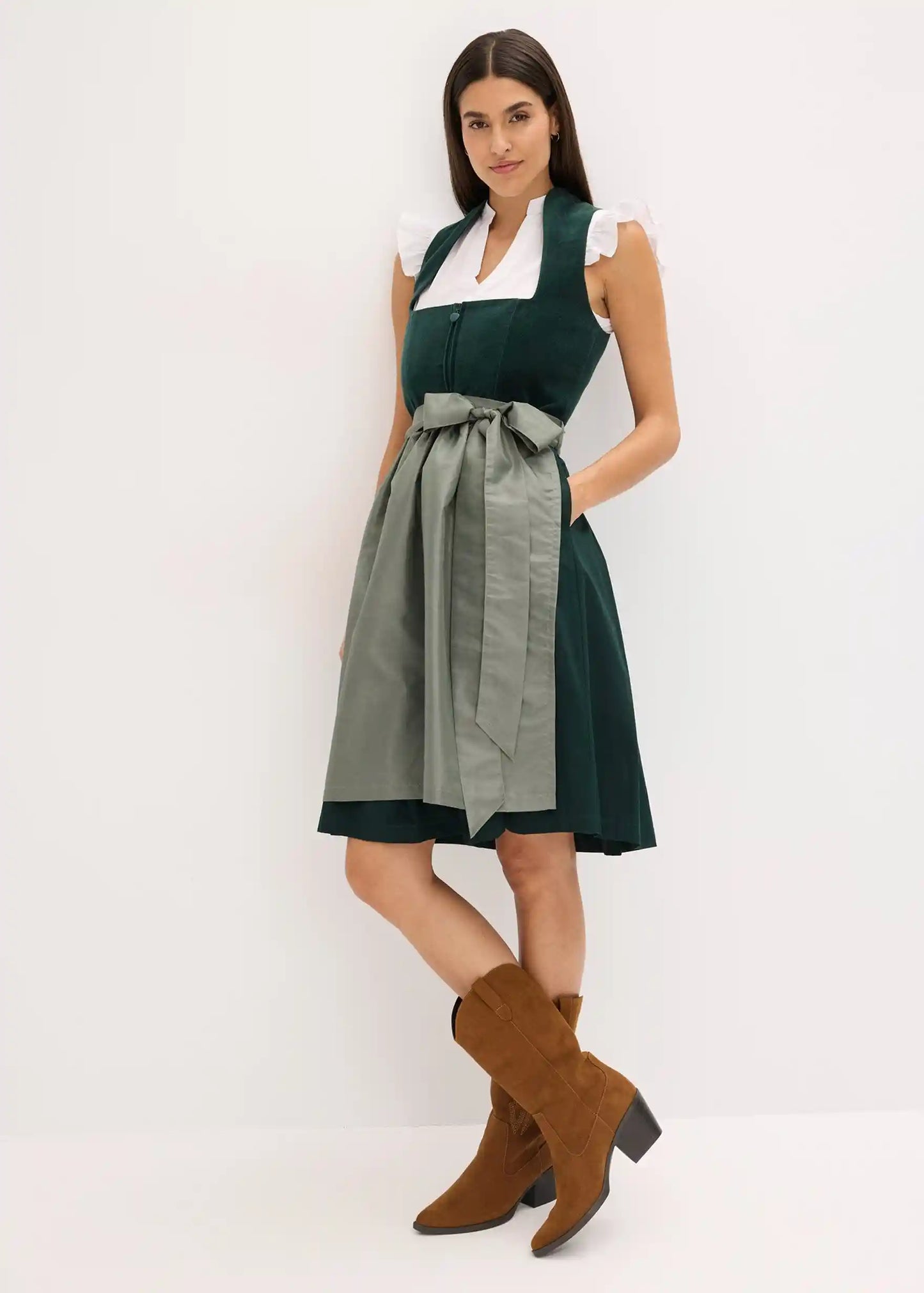 Sukienka dirndl damska z aksamitnym gorsetem – bawełna, midi, na Oktoberfest