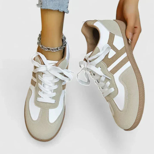 Damskie komfortowe sneakersy z siatki mesh – khaki-białe