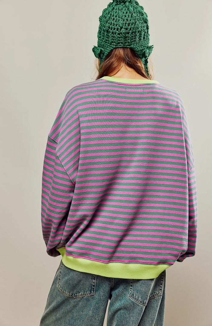 Sweter damski oversize w paski – bawełna, luźny, na co dzień