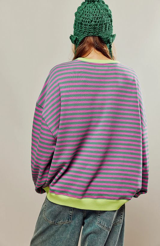 Sweter damski oversize w paski – bawełna, luźny, na co dzień