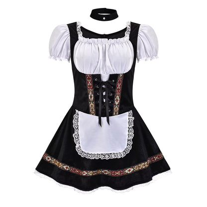 Sukienka dirndl damska ze sznurowanym gorsetem – bawełna, z bufiastymi rękawami, na Oktoberfest