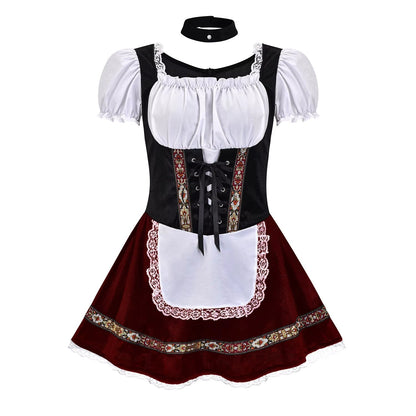 Sukienka dirndl damska ze sznurowanym gorsetem – bawełna, z bufiastymi rękawami, na Oktoberfest