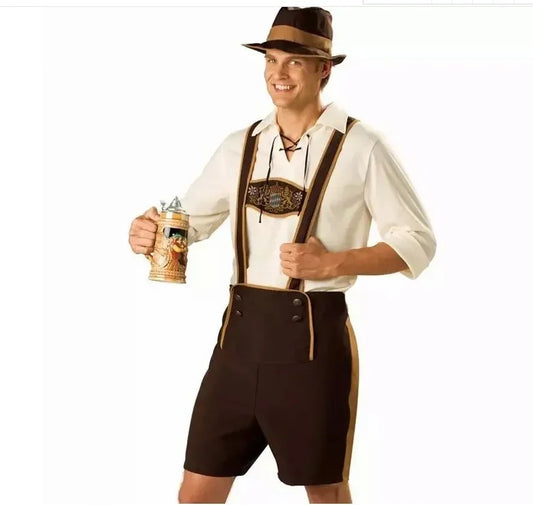 Męski bawarski kostium na Oktoberfest – komplet 3-częściowy z lederhosen