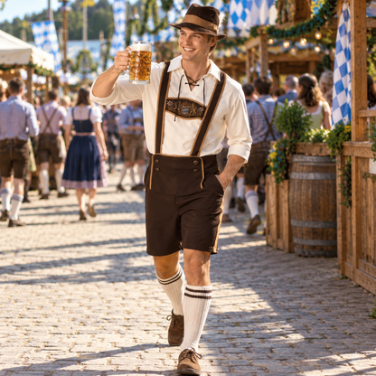 Męski kostium bawarski na Oktoberfest – komplet 3-częściowy z lederhosen