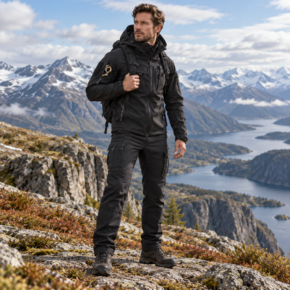Komplet męski outdoorowy – poliamid, softshell, wiatro- i wodoodporny