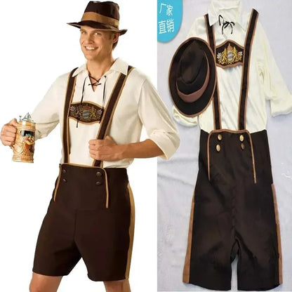 Męski kostium bawarski na Oktoberfest – komplet 3-częściowy z lederhosen