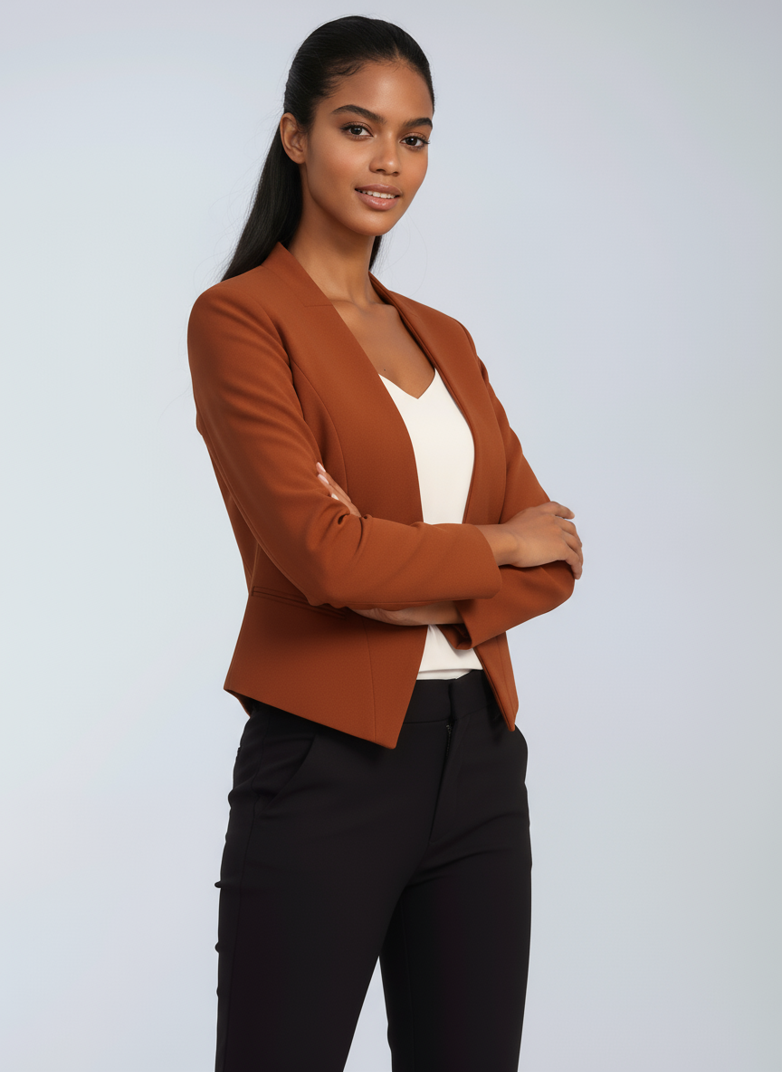 Krótka marynarka damska z otwartym przodem – elegancki blazer