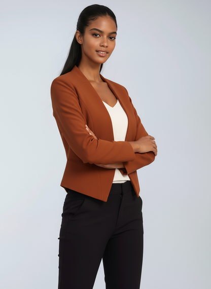 Krótka marynarka damska z otwartym przodem – elegancki blazer
