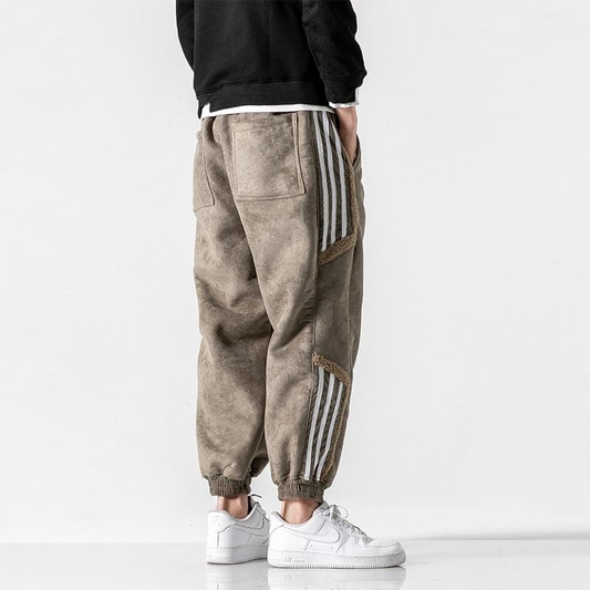 Męskie joggery z bawełny – streetwear, z panelami, brązowe