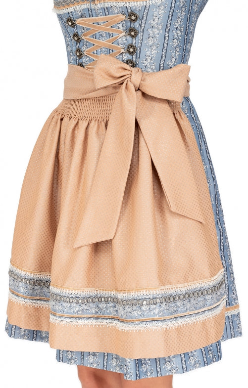 Sukienka dirndl mini damska – bawełna, jasnoniebieska, komplet 2-częściowy