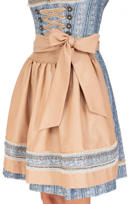 Sukienka dirndl mini damska – bawełna, jasnoniebieska, komplet 2-częściowy