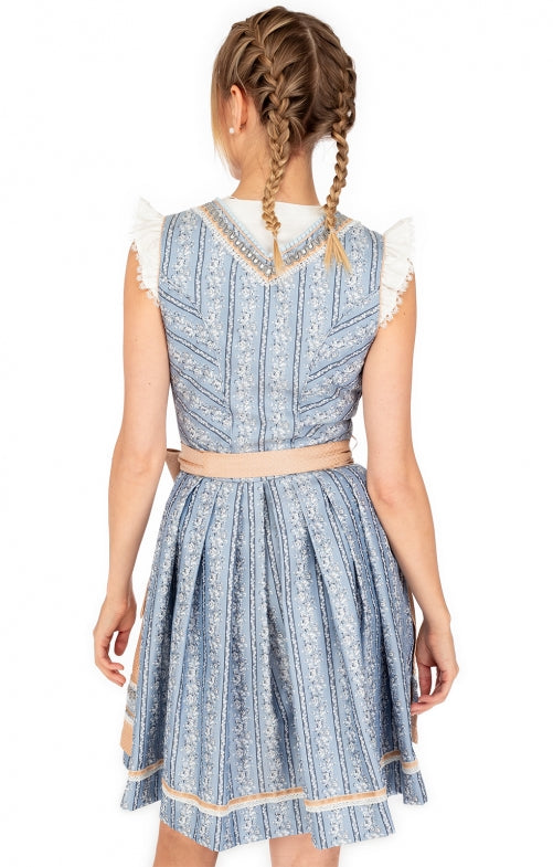 Sukienka dirndl mini damska – bawełna, jasnoniebieska, komplet 2-częściowy