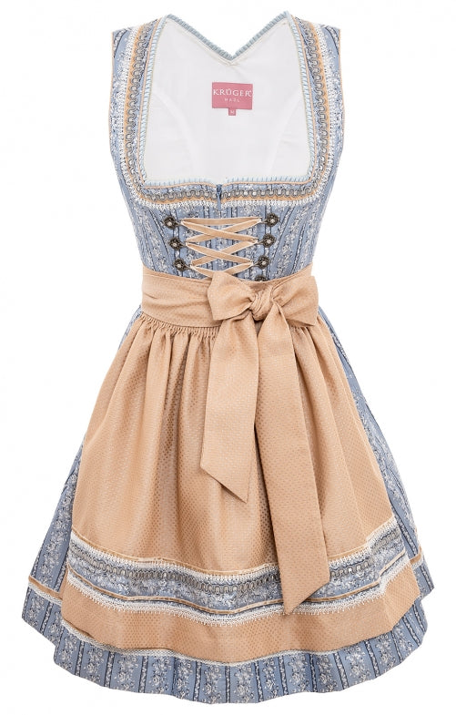 Sukienka dirndl mini damska – bawełna, jasnoniebieska, komplet 2-częściowy