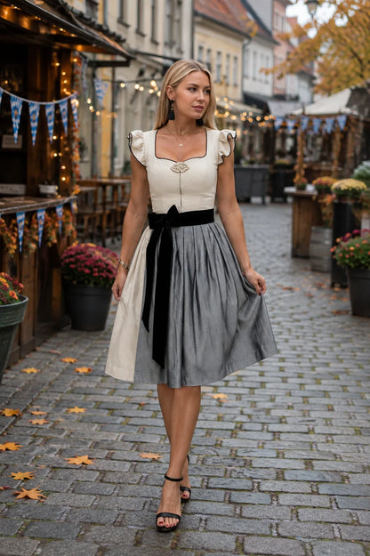 Sukienka na Oktoberfest damska – bawełna, midi z długim rękawem, patchwork