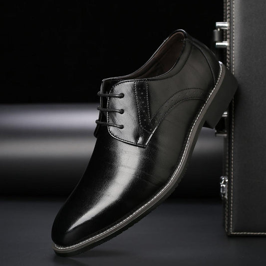 Męskie eleganckie buty sznurowane ze skóry ekologicznej – czarne