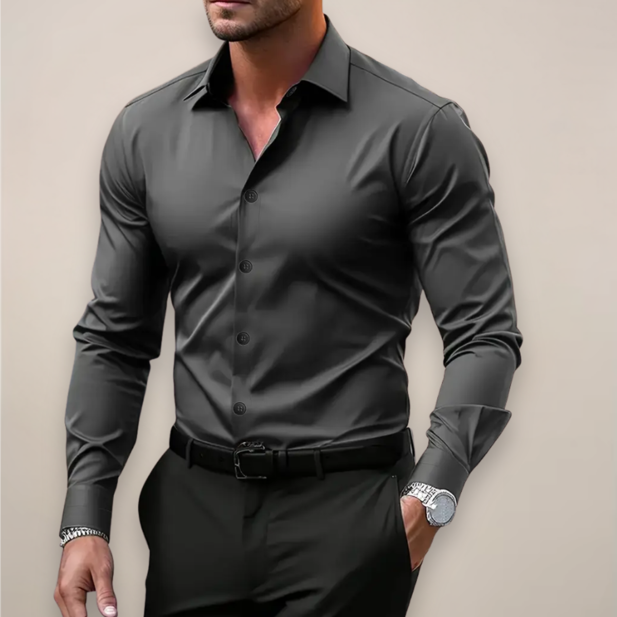 Męska koszula slim fit z bawełny – ciemnoszara