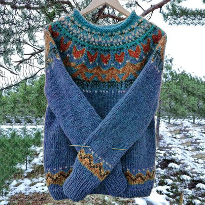 Sweter damski z nordyckim wzorem – ciepły, dzianinowy