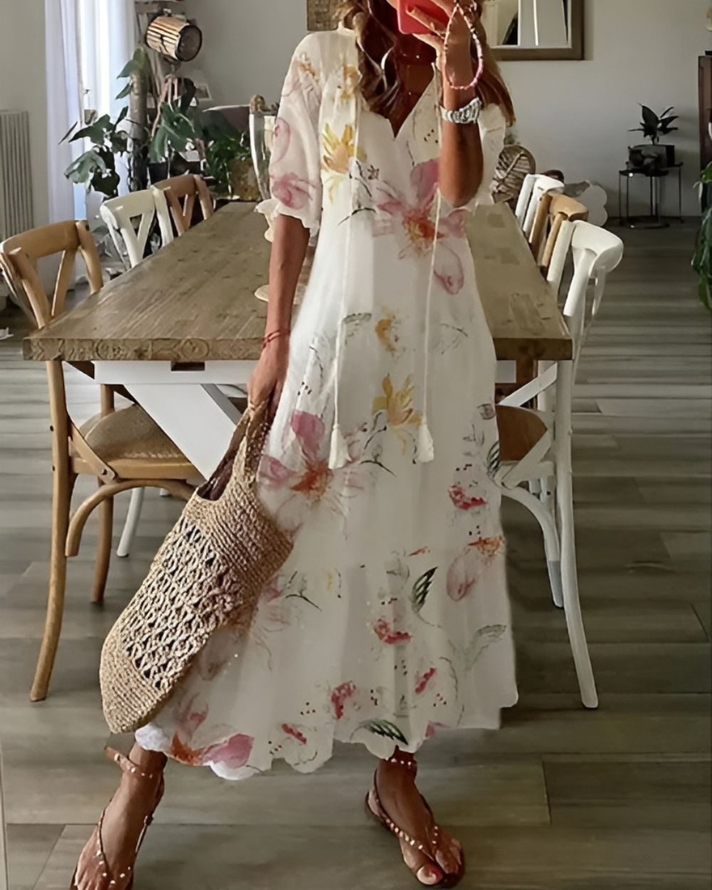 Boho sukienka plażowa damska – zwiewna, z frędzlami
