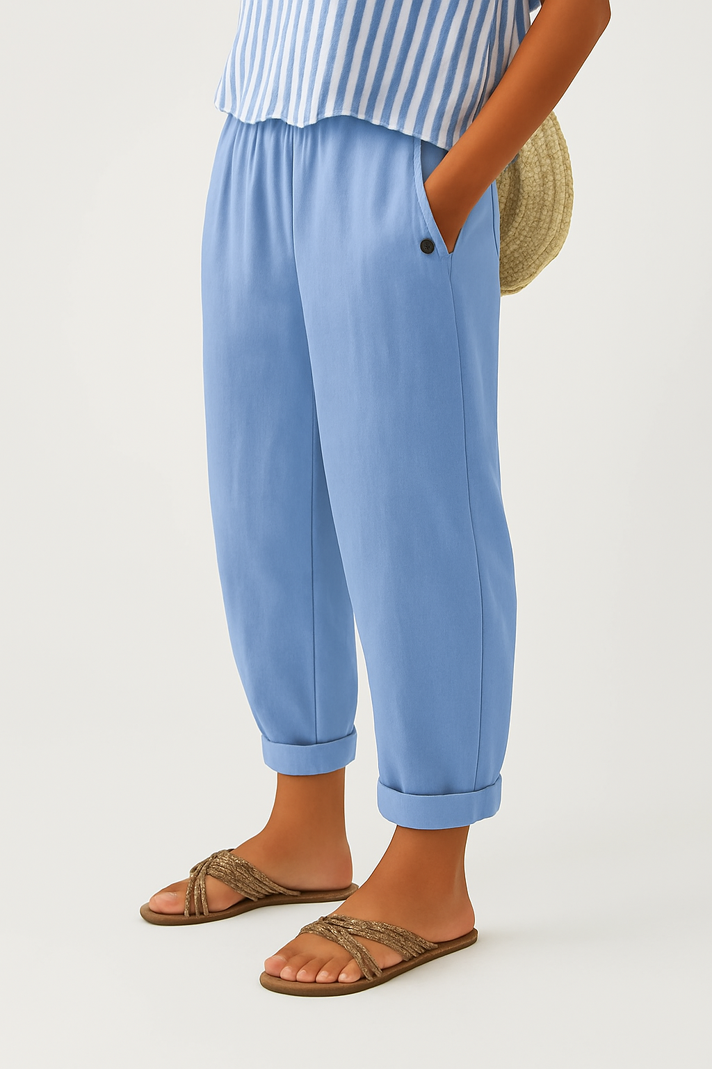 Damskie spodnie proste – gładkie, z gumą w pasie, na co dzień