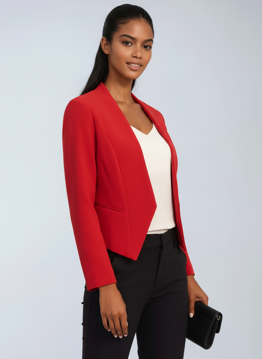Krótka marynarka damska z otwartym przodem – elegancki blazer