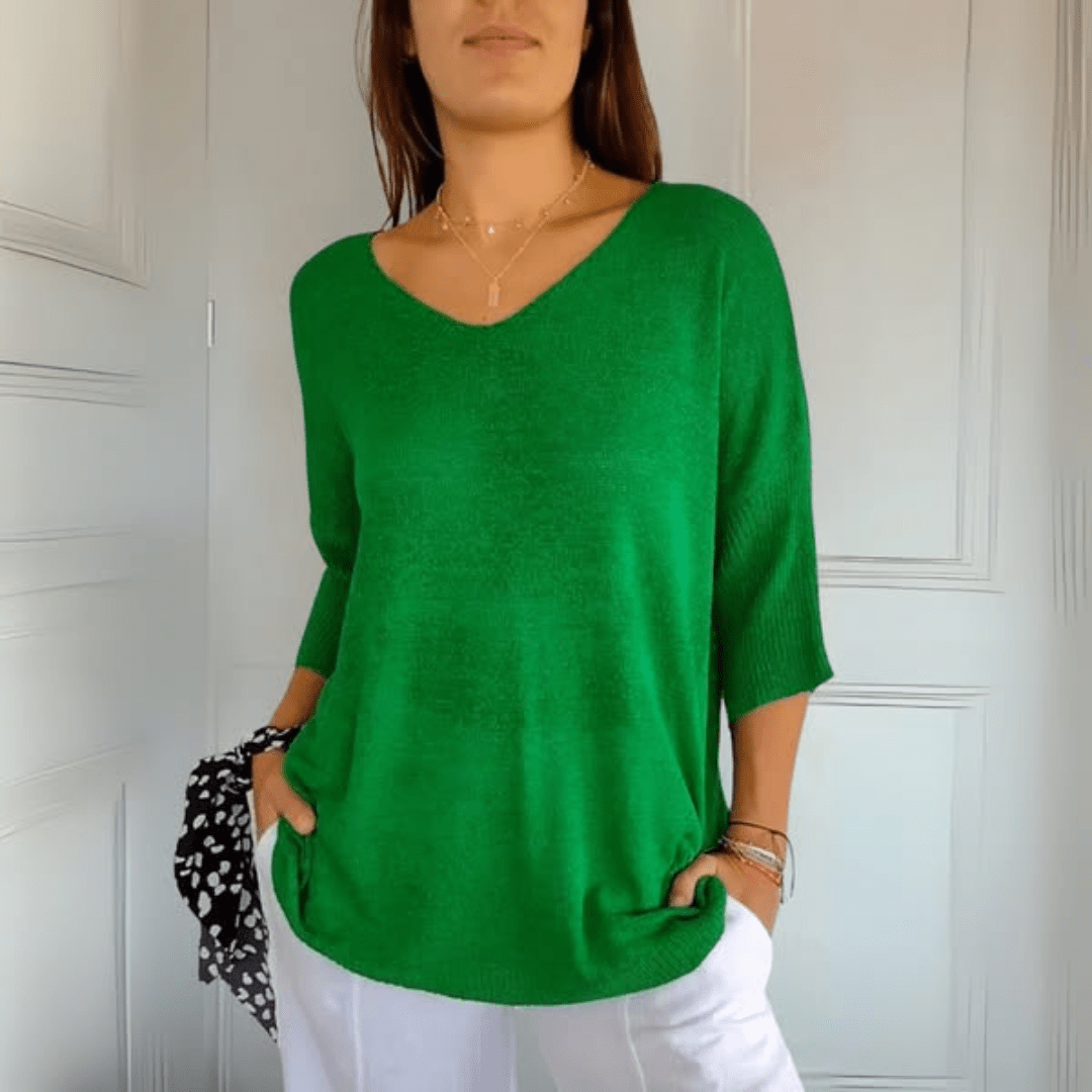 Dzianinowy sweter damski z dekoltem V – wiele kolorów