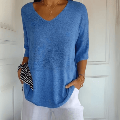 Sweter damski z dekoltem V – luźny, uniwersalny