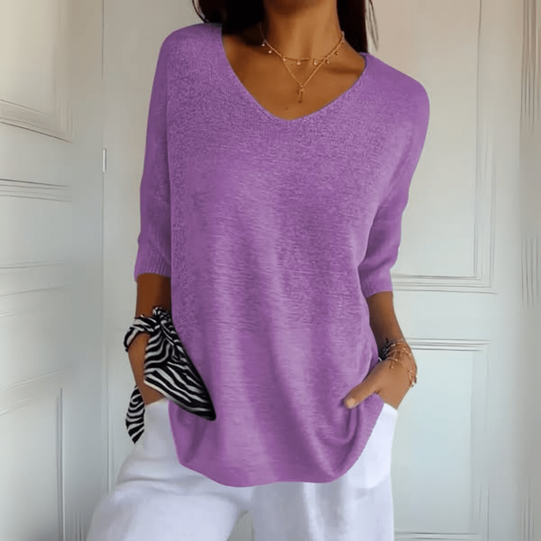 Sweter damski z dekoltem V – do biura