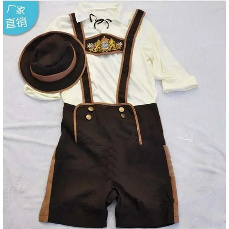 Męski kostium bawarski na Oktoberfest – komplet 3-częściowy z lederhosen