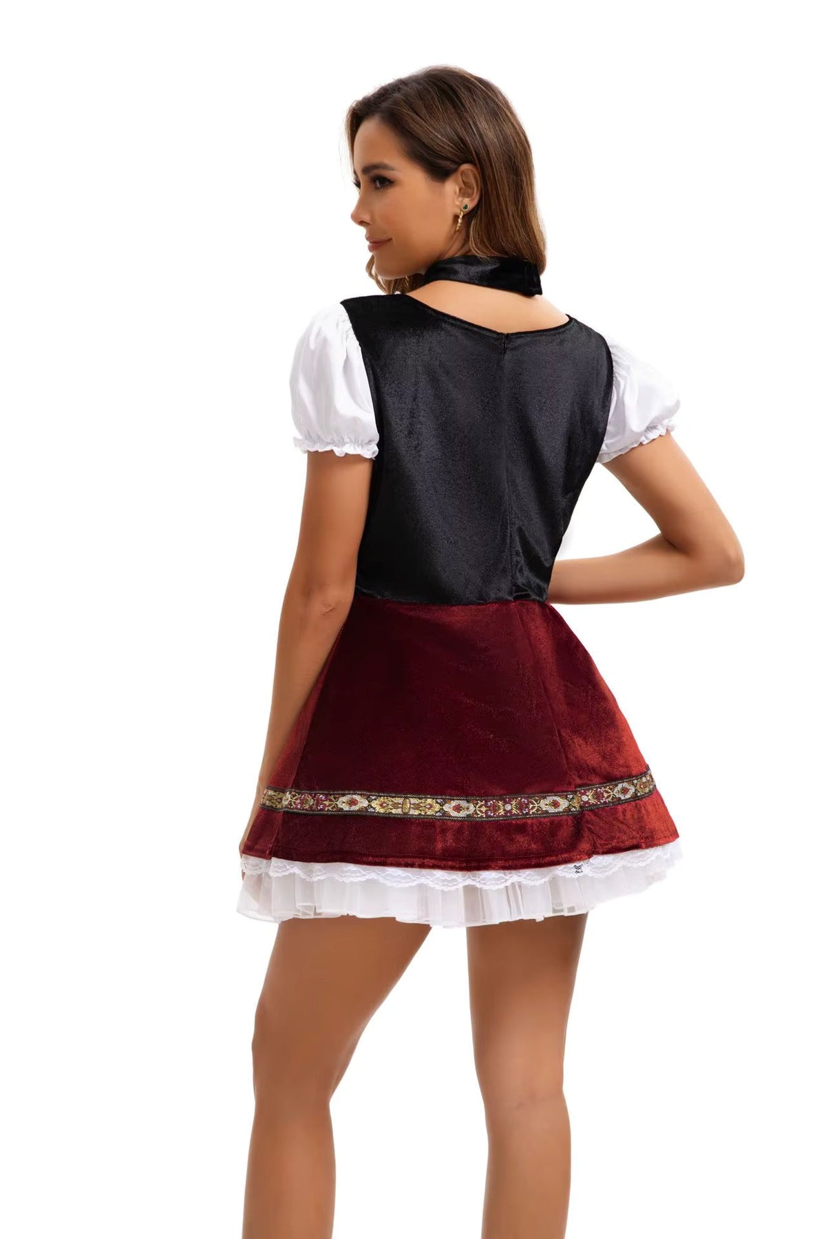 Sukienka dirndl damska ze sznurowanym gorsetem – bawełna, z bufiastymi rękawami, na Oktoberfest