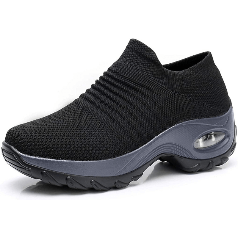 Sneakersy damskie komfortowe – czarne z szarą podeszwą