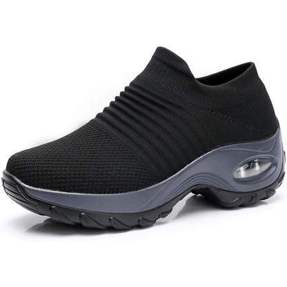 Sneakersy damskie komfortowe – czarne z szarą podeszwą