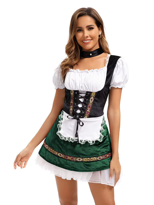 Damska sukienka dirndl ze sznurowanym gorsetem i bufiastymi rękawami – na Oktoberfest