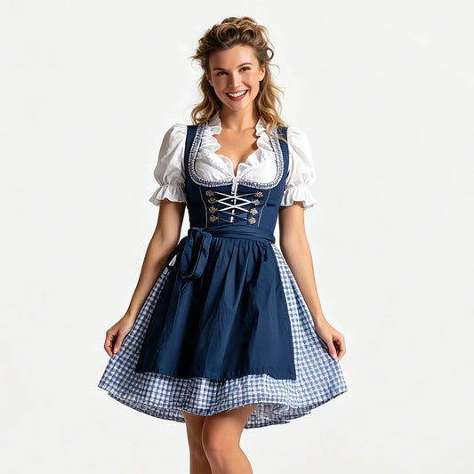 Damski komplet dirndl 3-częściowy – granatowo-biały, na Oktoberfest