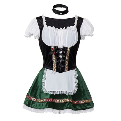 Sukienka dirndl damska ze sznurowanym gorsetem – bawełna, z bufiastymi rękawami, na Oktoberfest