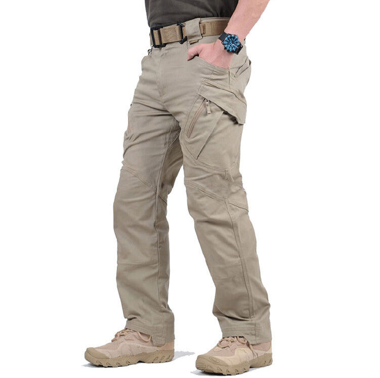 Męskie spodnie taktyczne cargo z bawełny – outdoorowe, khaki