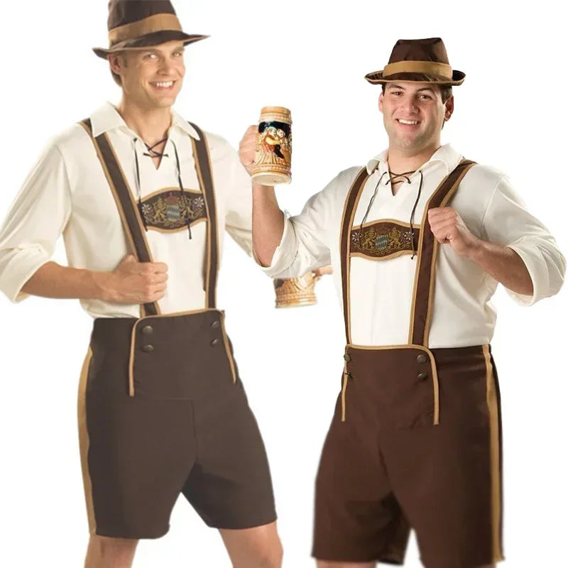 Męski kostium bawarski na Oktoberfest – komplet 3-częściowy z lederhosen