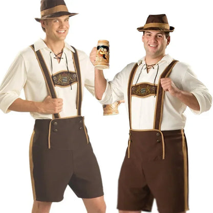 Męski kostium bawarski na Oktoberfest – komplet 3-częściowy z lederhosen
