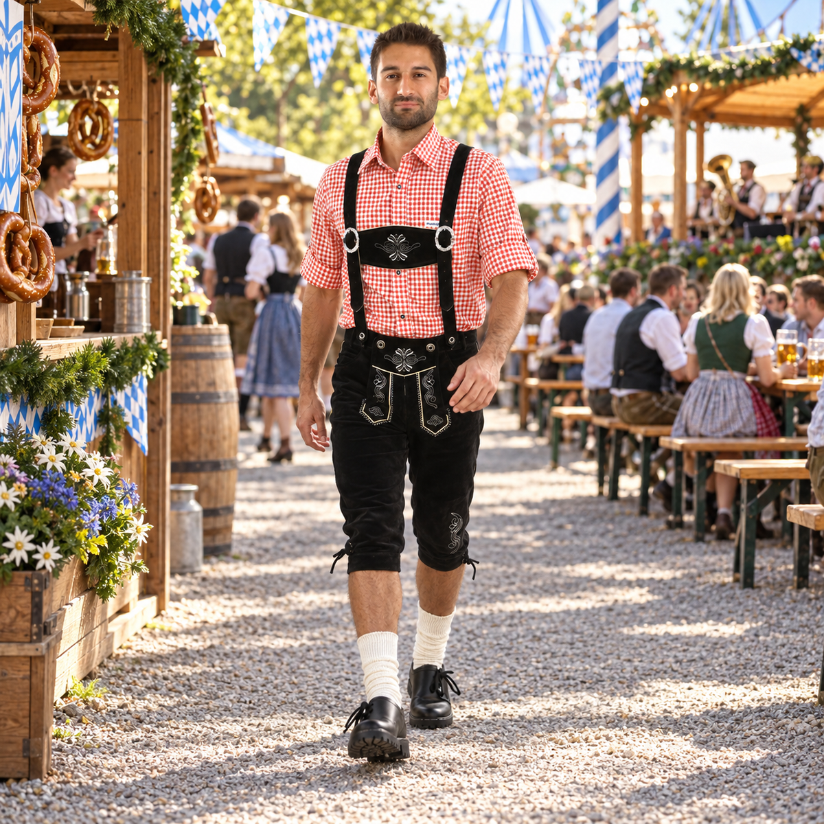 Lederhosen z zamszu bydlęcego – detal kieszeni
