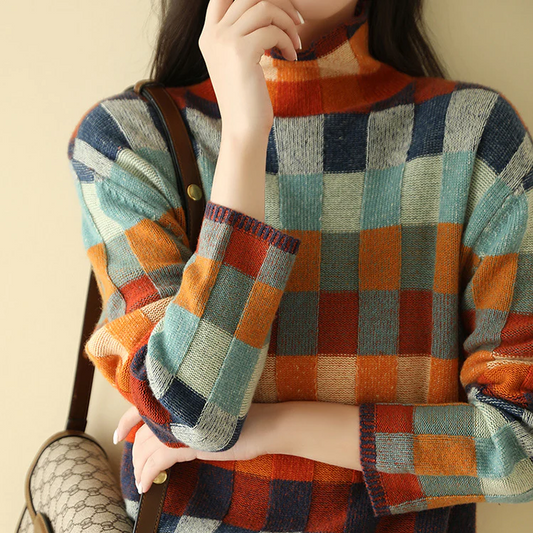Sweter damski z golfem – żywe barwy
