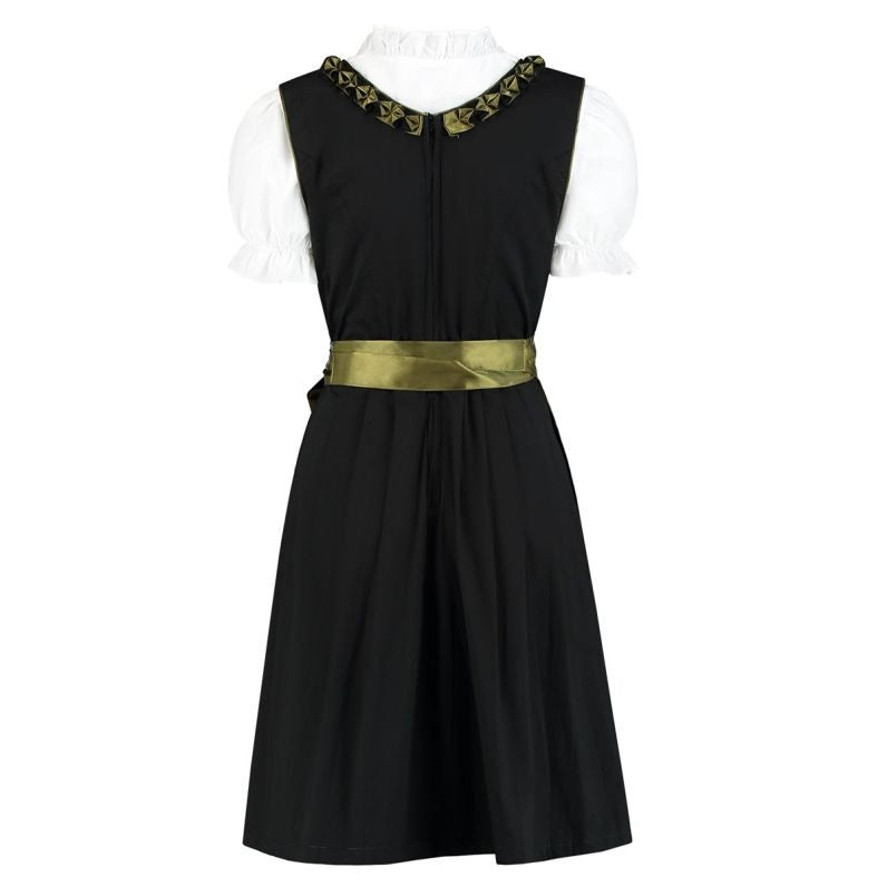 Oliwkowy fartuszek dirndl z czarną koronką